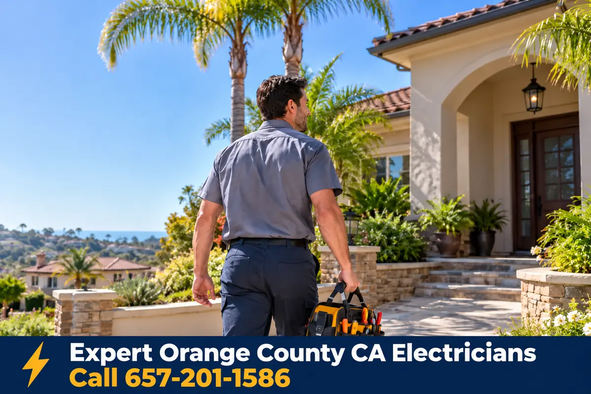 Licensed electrician arriving at an Orange County home with tools