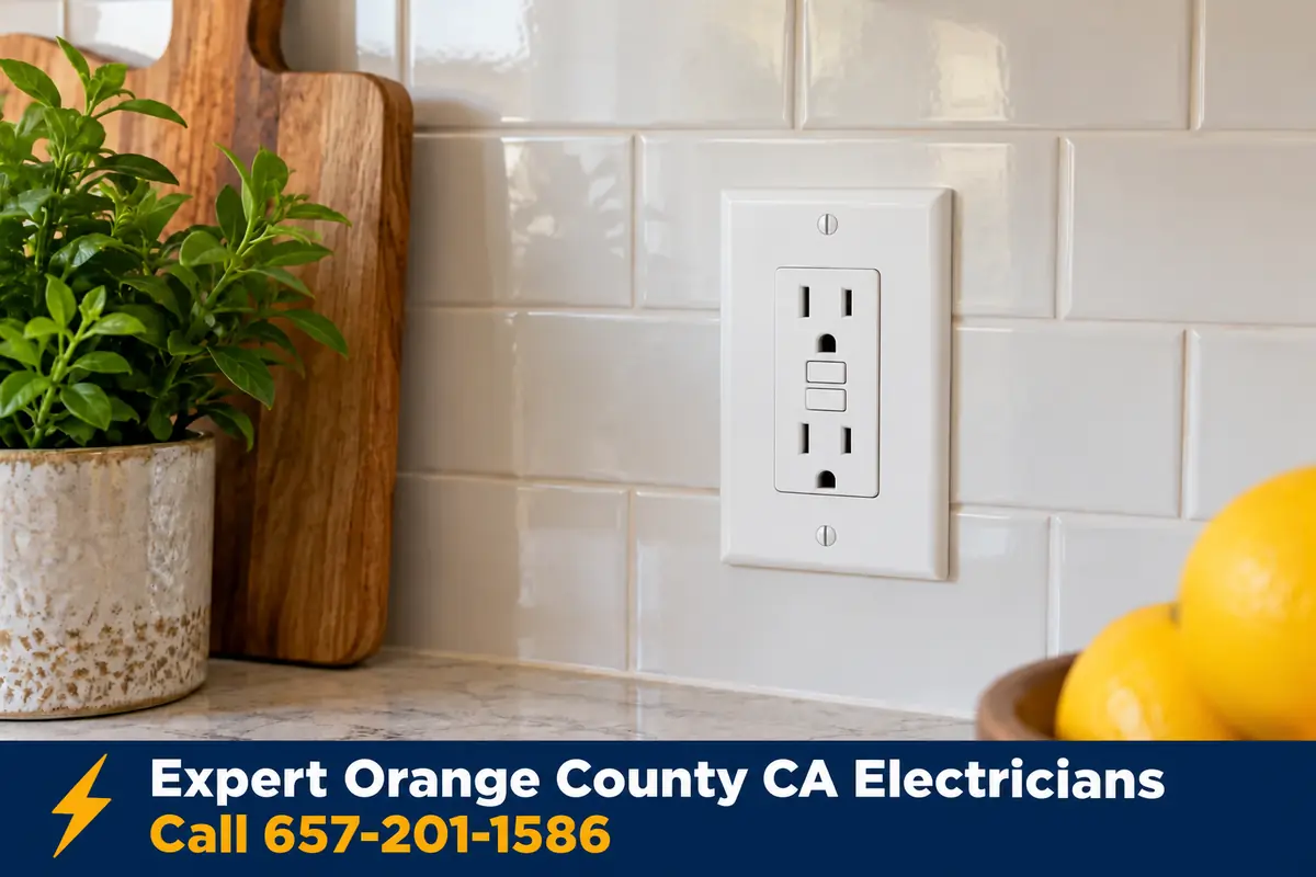 GFCI outlet installed on a kitchen backsplash