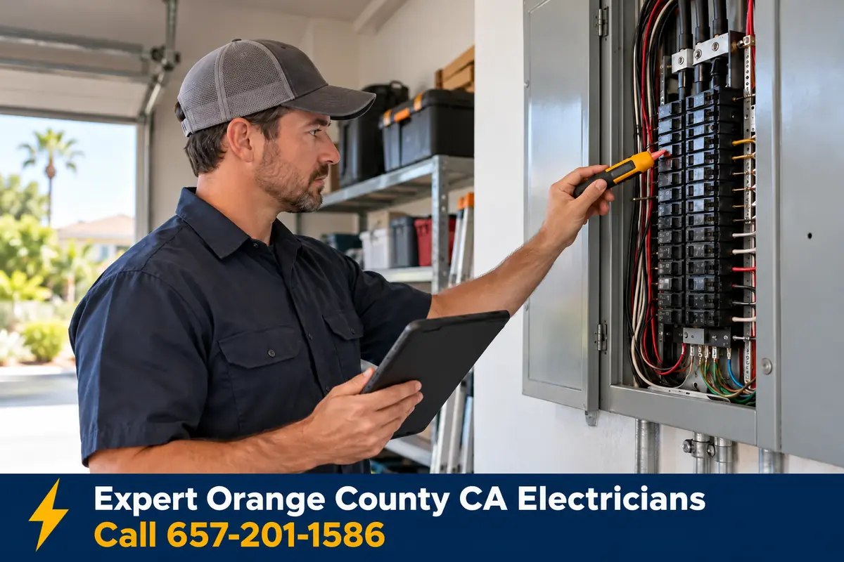 Electrician performing a safety inspection with a clipboard and tester