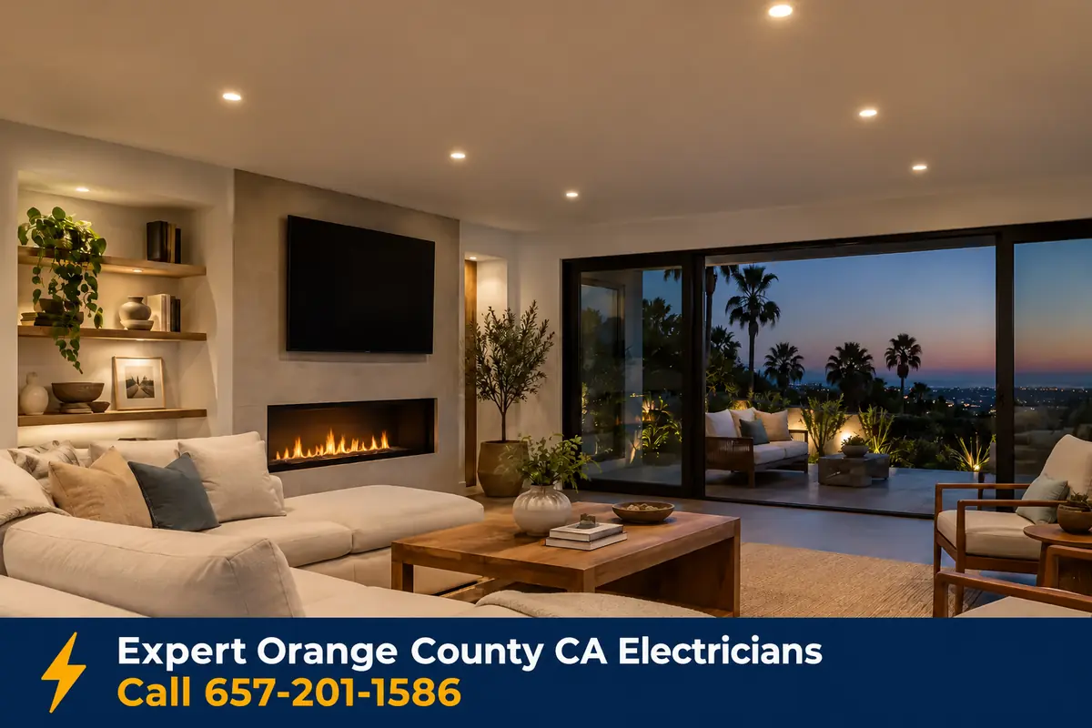Living room with newly installed recessed LED lighting