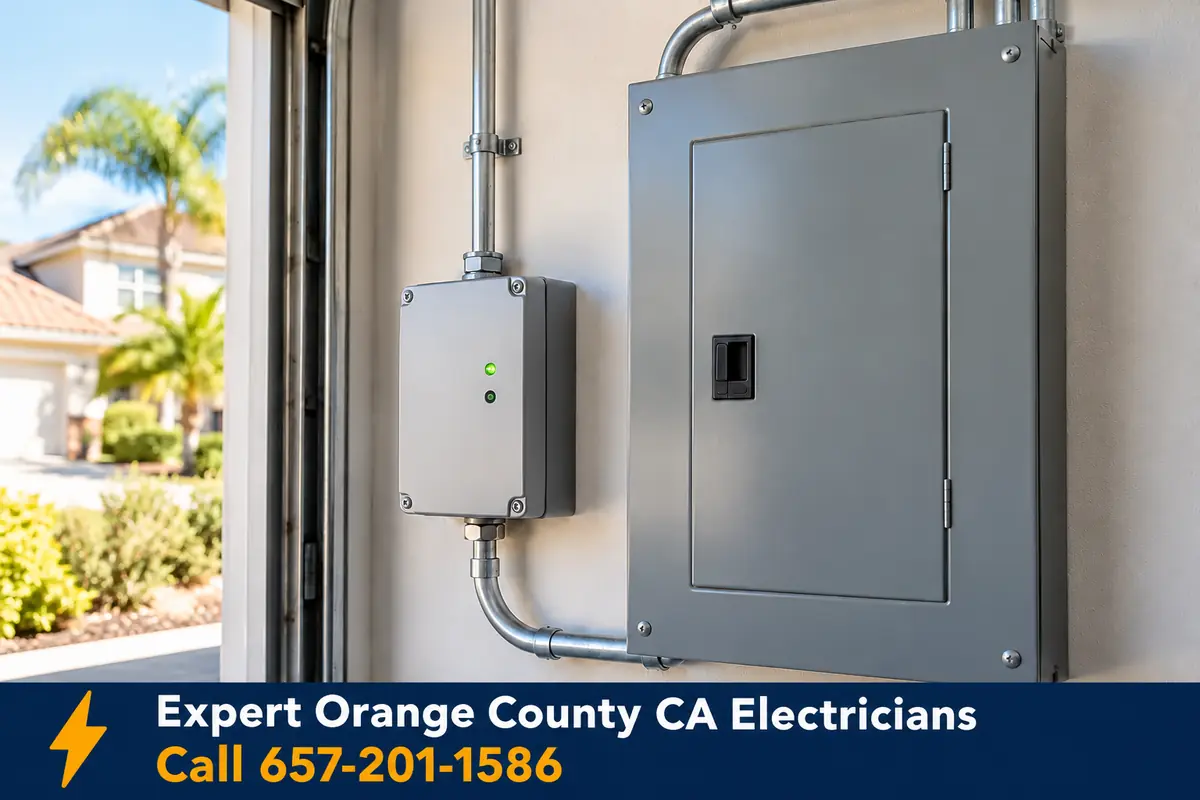 Whole house surge protector mounted next to a residential electrical panel